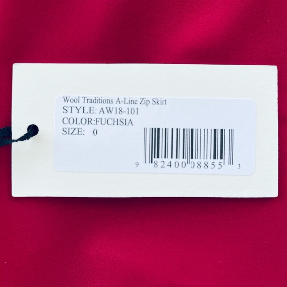 NWT! sea NY Wool Traditions A-Line Zip Skirt FUCHSIA Contrast red satin lining 0 - Picture 12 of 14